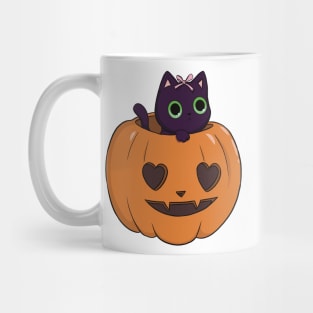 orange pumpkin black cat heart halloween coquette dollette Mug